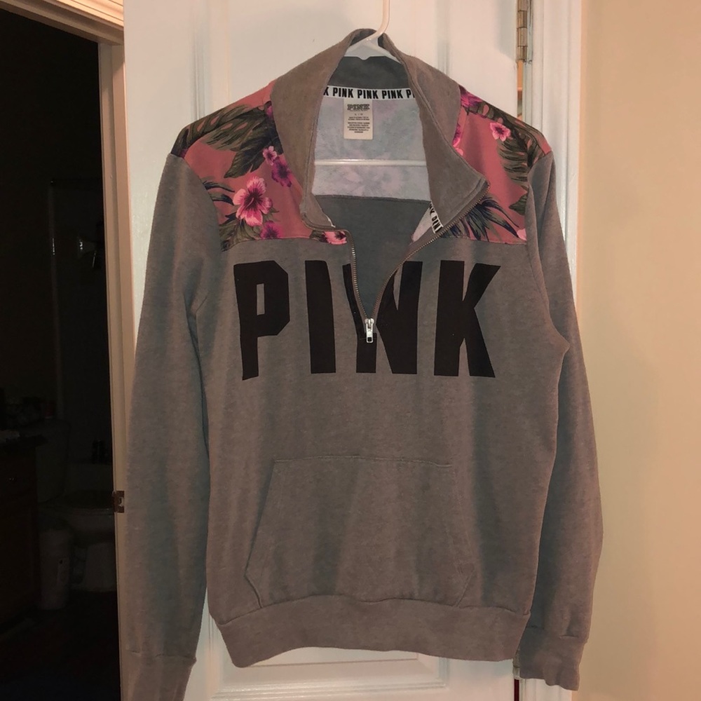 PINK quarter zip floral pullover